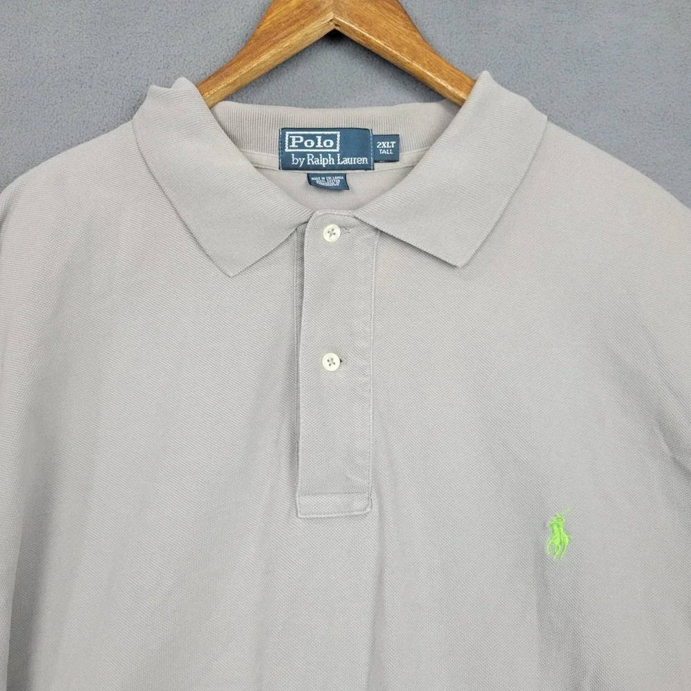 Polo Ralph Lauren Polo Shirt Mens 2XLT Gray Cotton Pony Logo Side Slit Golf